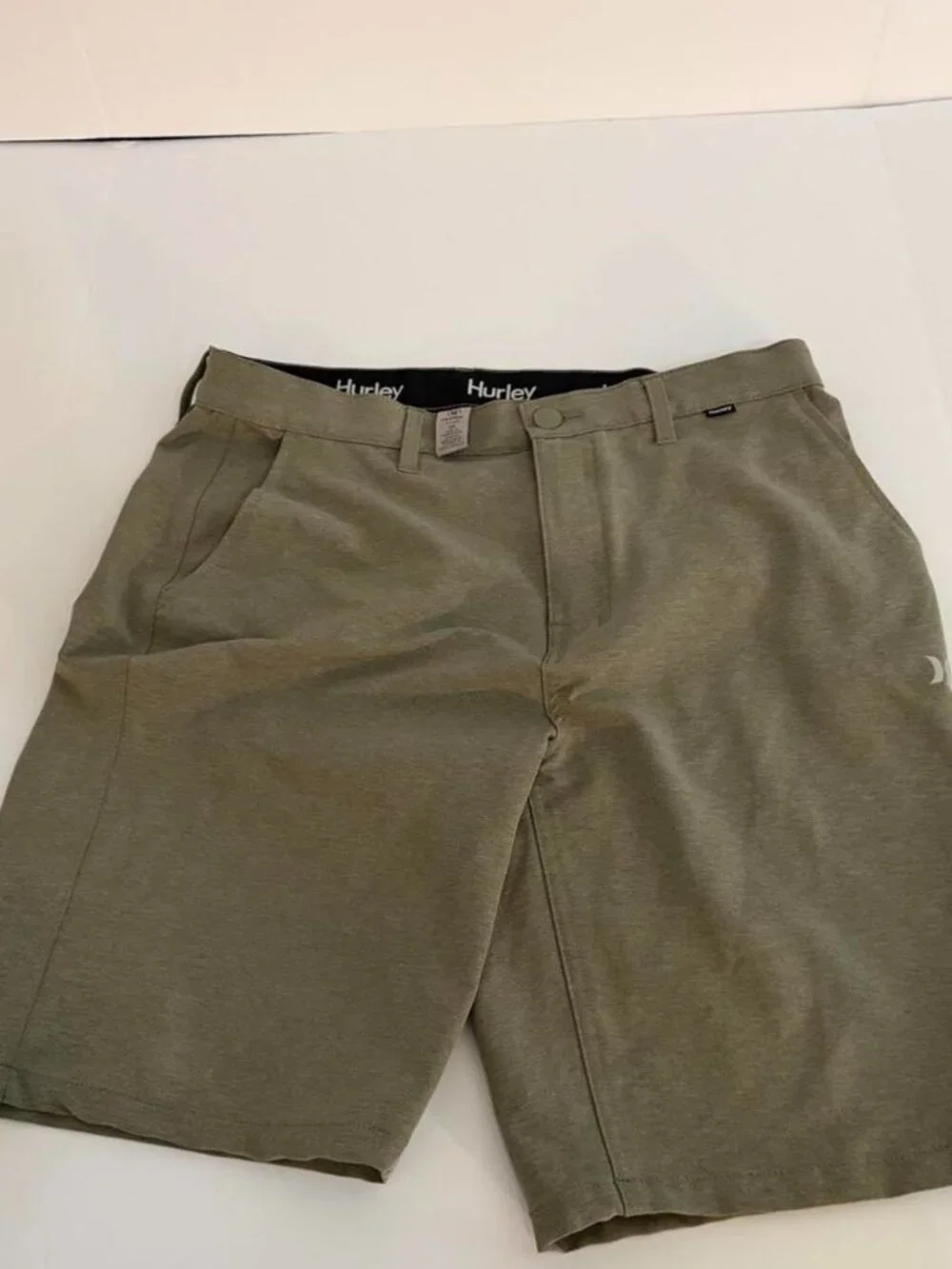hurley hybrid trek shorts men's 34 olive green stretch outdoor golf surf